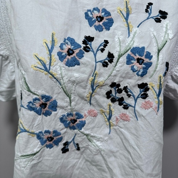 Kaari Blue Flower Embroidered Flutter Top Floral Blue Stripe Large - Picture 4 of 6